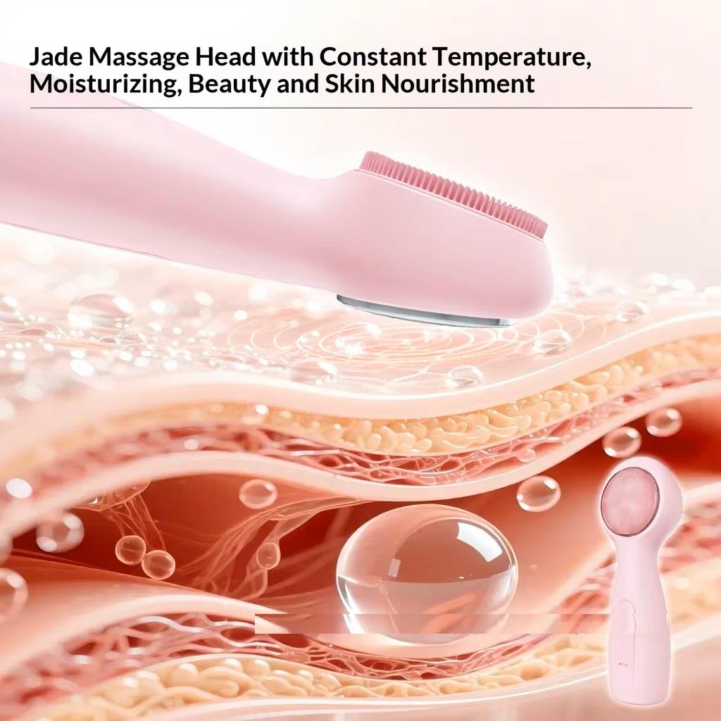 Electric Facial Cleansing Beauty Instrument 7 Modes Ultrasonic Vibration Hot Compress Colored Light Silicone Face Brush Cleaning