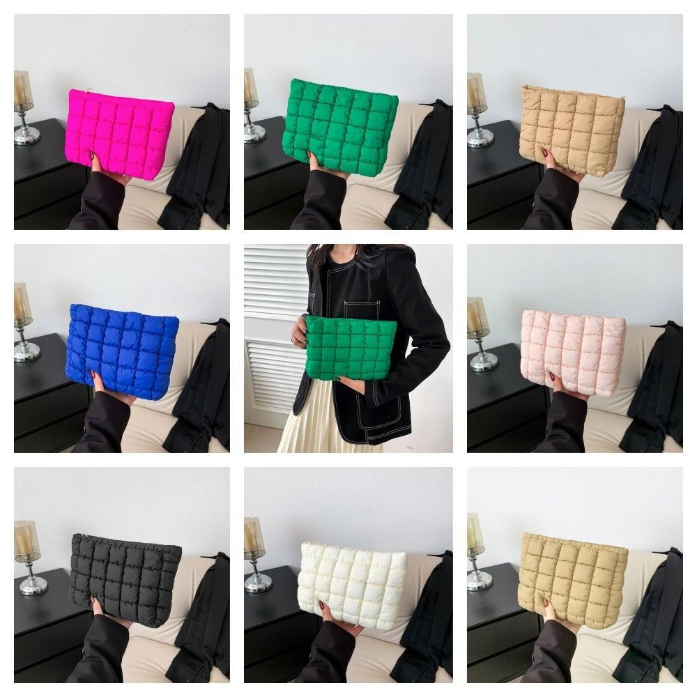 Puffy Cotton Clutch Bag Storage Bag Cosmetic Bag Portable Quilted Padded Makeup Bag  Women