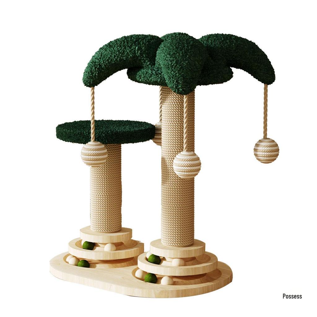 Oszczędzające miejsce, od podłogi do sufitu, lite drewno, drzewko dla kota z platformami do wspinaczki i drapakiem