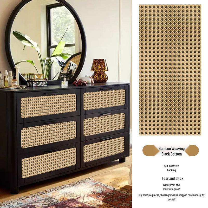 Cross-Border Waterproof Bamboo Weaving Self-Adhesive Sticker for Wardrobes, Cabinets, or Desktops - Color Changing Film for Renovation