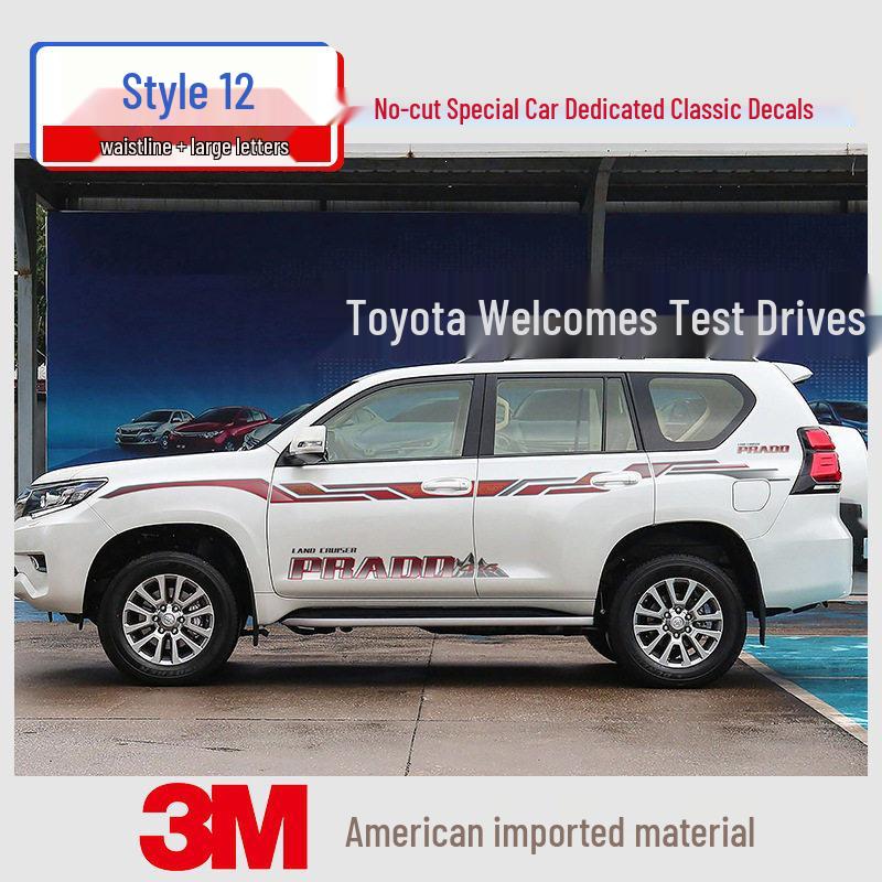 Toyota Prado 10-22 Models Car Body Color Stripe Decal Waistline Sticker.