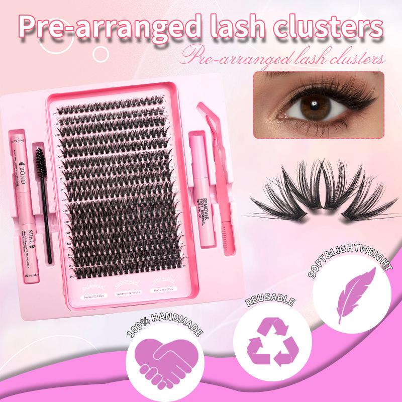 Natural Dense Sectional False Eyelashes with Quick-Set Glue and Tweezers for Beginners