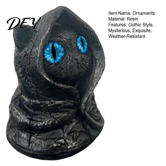 Waterproof Resin Craft Mysterious Hooded Black Cat Figurine, Gothic Wizard Statue with Big Eyes, Halloween Decor Mini Desktop Shelf Ornament,