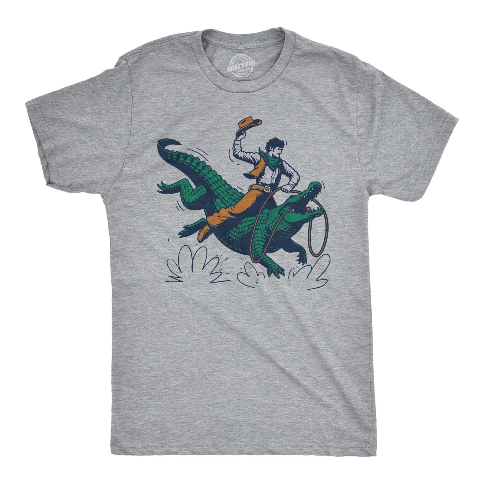 Mens Cowboy Gator Ride Funny T Shirts Sarcastic Graphic Tee for Men XS