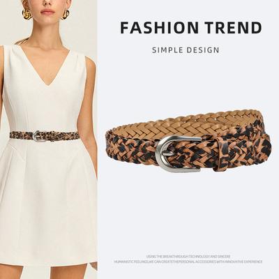 European and American Girls' Dress Decorative Belts, Personalized Leopard Print Trendy Niche, No Punch-punch Braided Belts for Women