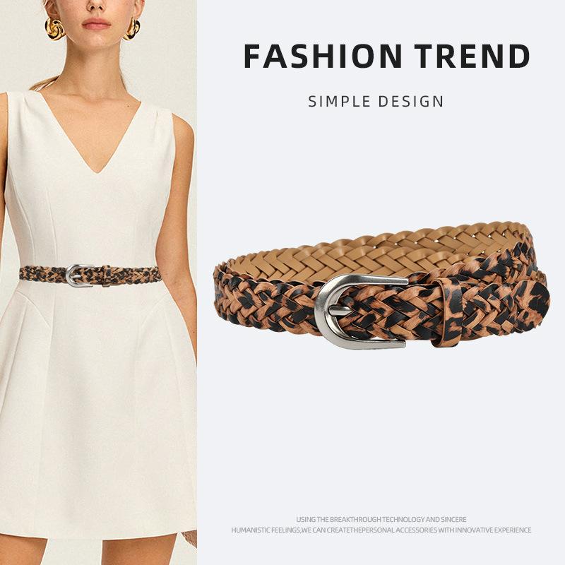 European and American Girls' Dress Decorative Belts, Personalized Leopard Print Trendy Niche, No Punch-punch Braided Belts for Women
