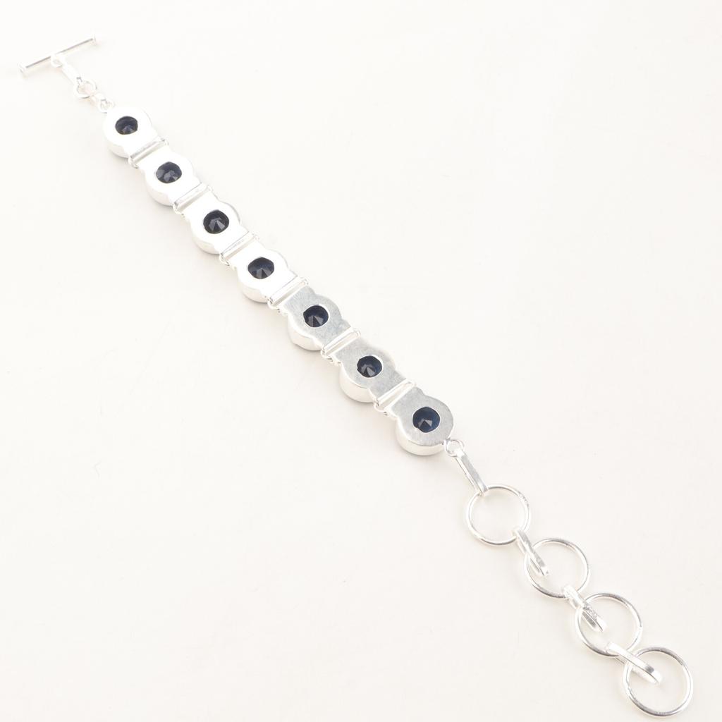 925 Sterlingové stříbro Londýnský modrý topaz Drahokam Šperky Ručně vyráběný Boho náramek 9" RB-7-10