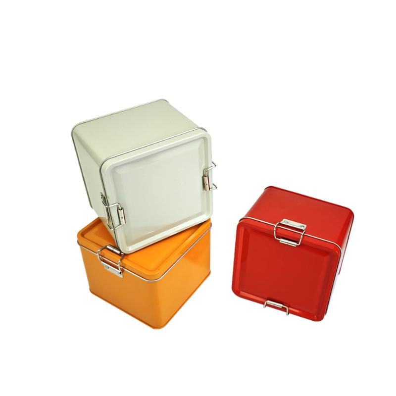 Quadratische Blechdose Keksdose mit Deckel Staubdicht Heimküche Desktop Aufbewahrungsblech Langlebige Schnalle Eisenbox