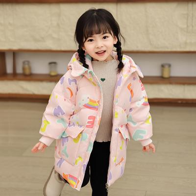 Kinder Daunenjacke für Mädchen Mittellanger, verdickter, stylischer Mantel im neuen Stil für kleine und mittelgroße Kinder