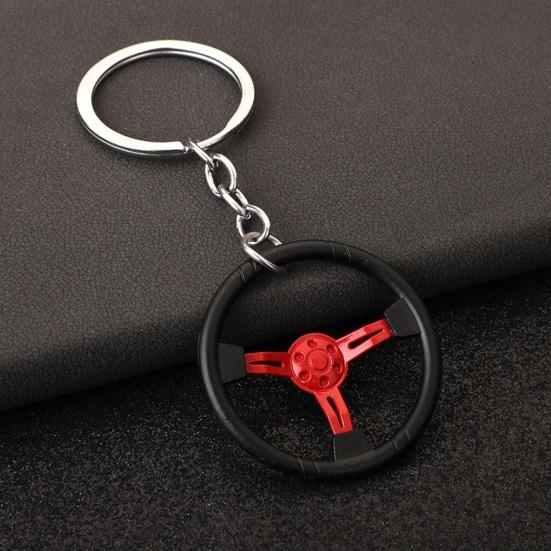 3-Spoke Race Car Steering Wheel Keychain - Zinc Alloy Metal Keyring for Men, Creative Racing Gift Accessories