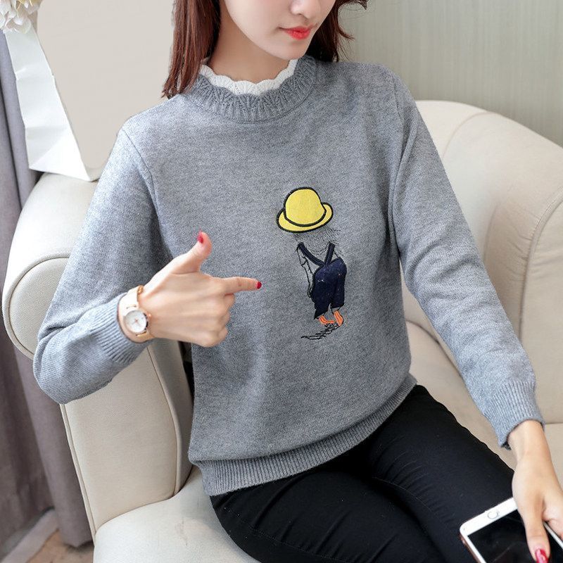 

Свитер с полувысоким воротом, женский, свободный, с длинными рукавами, в студенческом стиле, трикотаж, повседневный, пуловер, осень и зима 2XL серый