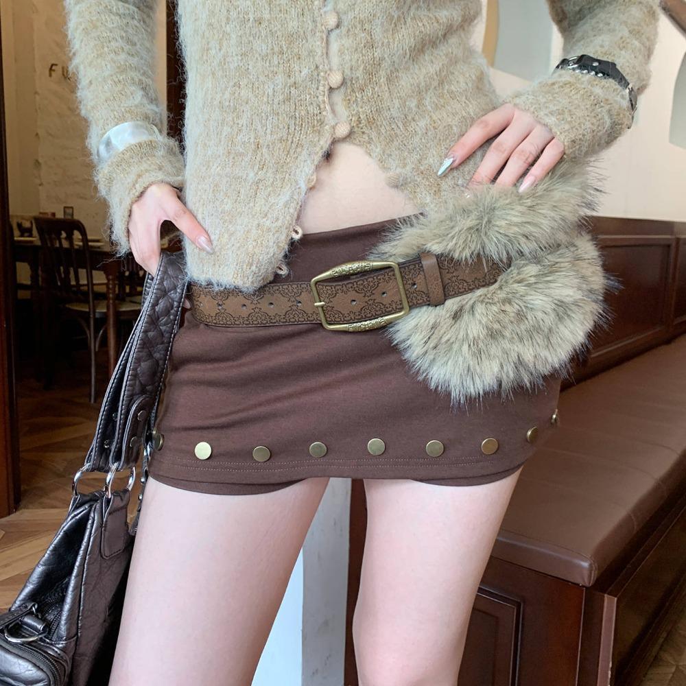 PU Leather Furry Waistband Rivet Y2K Waistband Fashion Plush Belt  Female/Girls