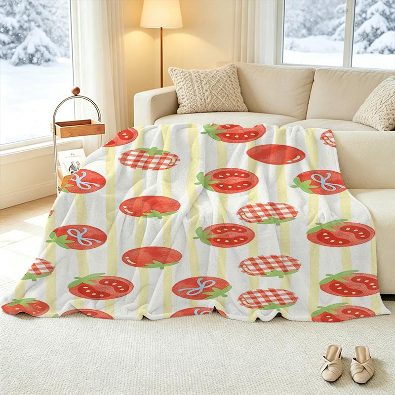 Strawberry Series Cute Soft Flannel Throw Blanket, Machine Washable Cozy Fleece for Home Office Naps, Christmas & Halloween Warmth