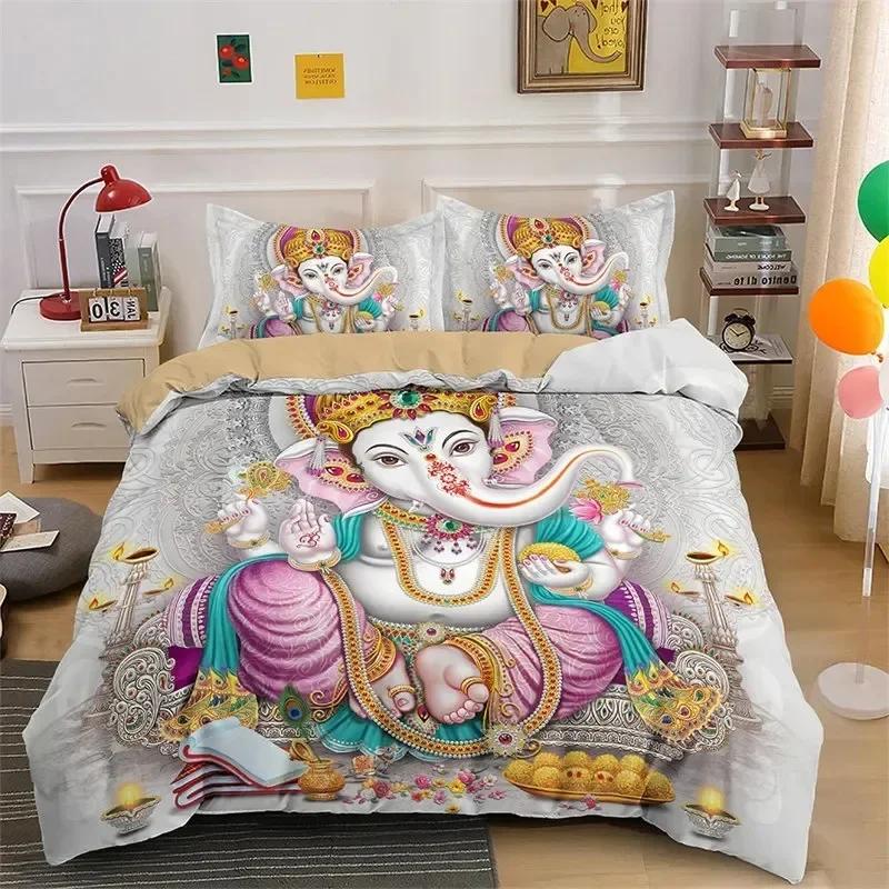 Parure de lit motif éléphant indien Seigneur Ganesha, style bohème, mandala, pour garçons et filles, housse de couette, taie d'oreiller, pour lit double, queen size, pour enfants et adultes