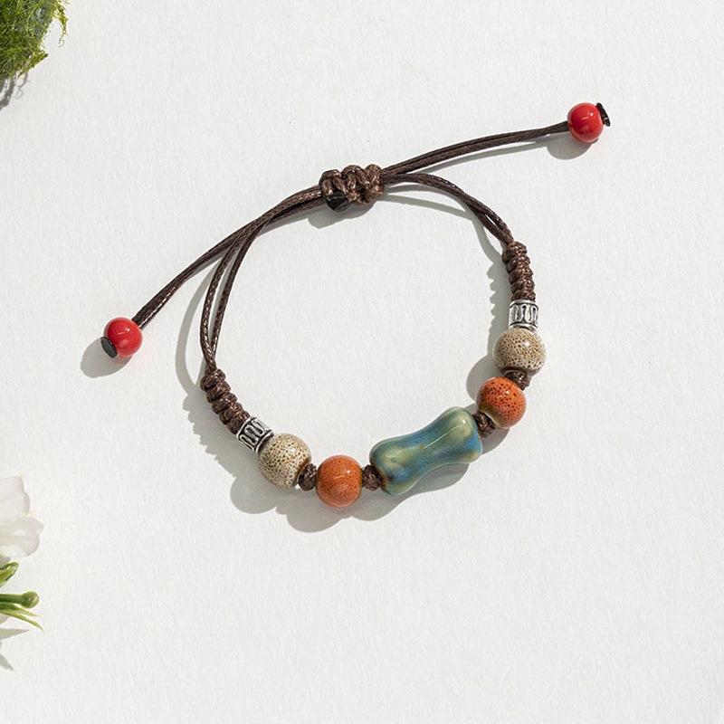 Retro Ethnic Style Ceramic Bracelet - Chinese-style Colorful Porcelain Beads Woven Bracelet