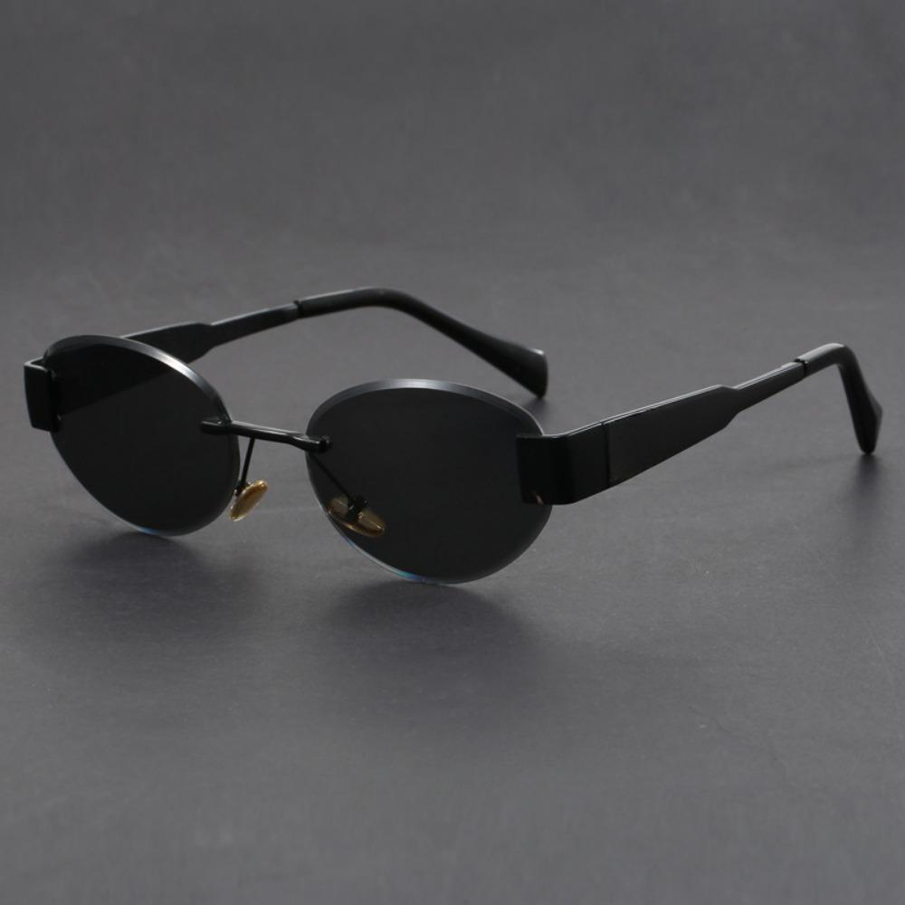 Luxury Gold Rimless Oval Sunglasses Men Women Vintage Narrow Frame Shades Fashion Black Lens UV Protection Eyewear