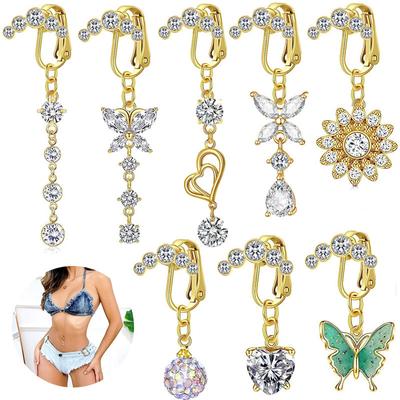 European And American Butterfly Zircon Double Peach Heart Navel Ring 5 Drill Bit Free Perforation Soft Ceramic Ball Pendant Navel Navel Navel 