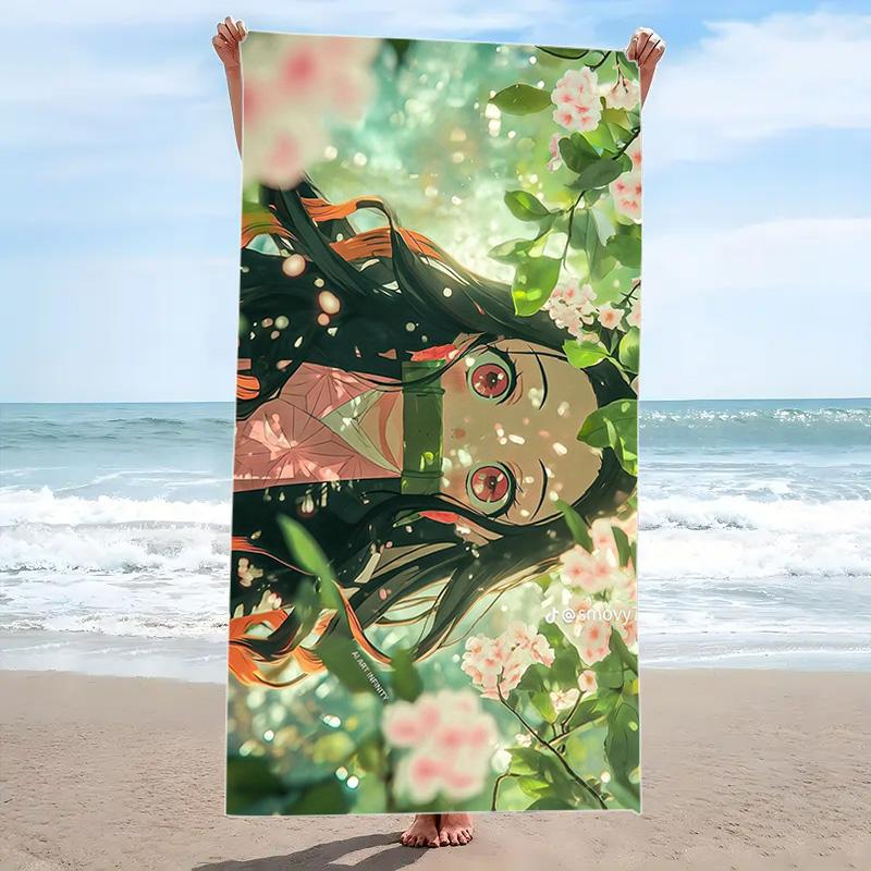 Nezuko Print Beach Towel, Large Soft Quick Dry Towel for Beach Camping Swimming
