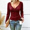 Women's Long Sleeve V-Neck Blouse Elegant Color Cross Front Top for Fall