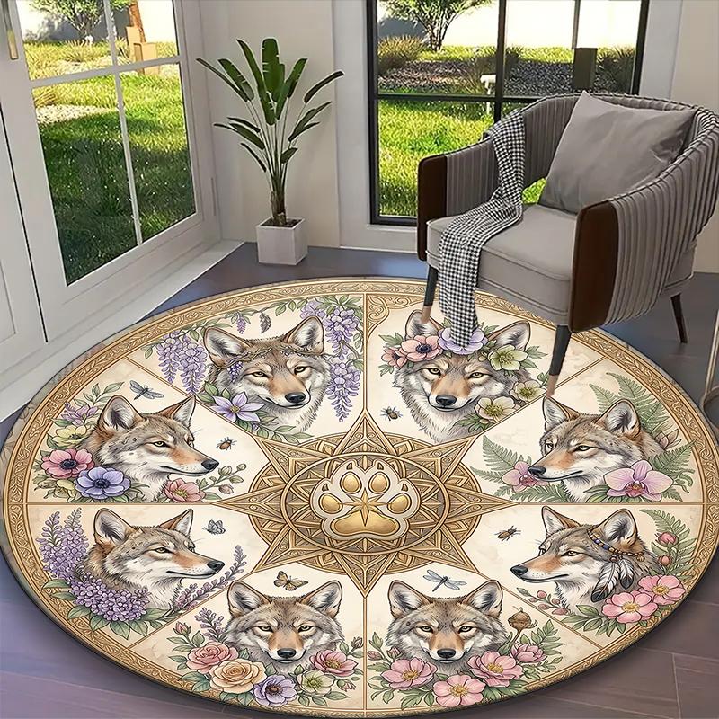 1pc Office Carpet, Crimson Cardinal Star Chair Rug, Living Room Printed Round Rug, Home Chair Floor Mat