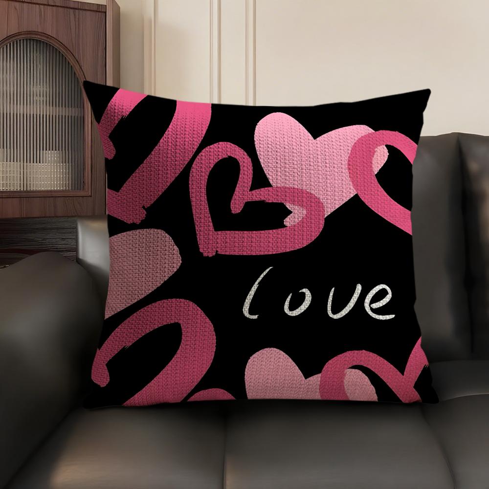 Fashion Love Heart Cushion Cover Natural Linen Organic Fabric DoubleSided Printing Sofa Home Decor Breathable Environmentally