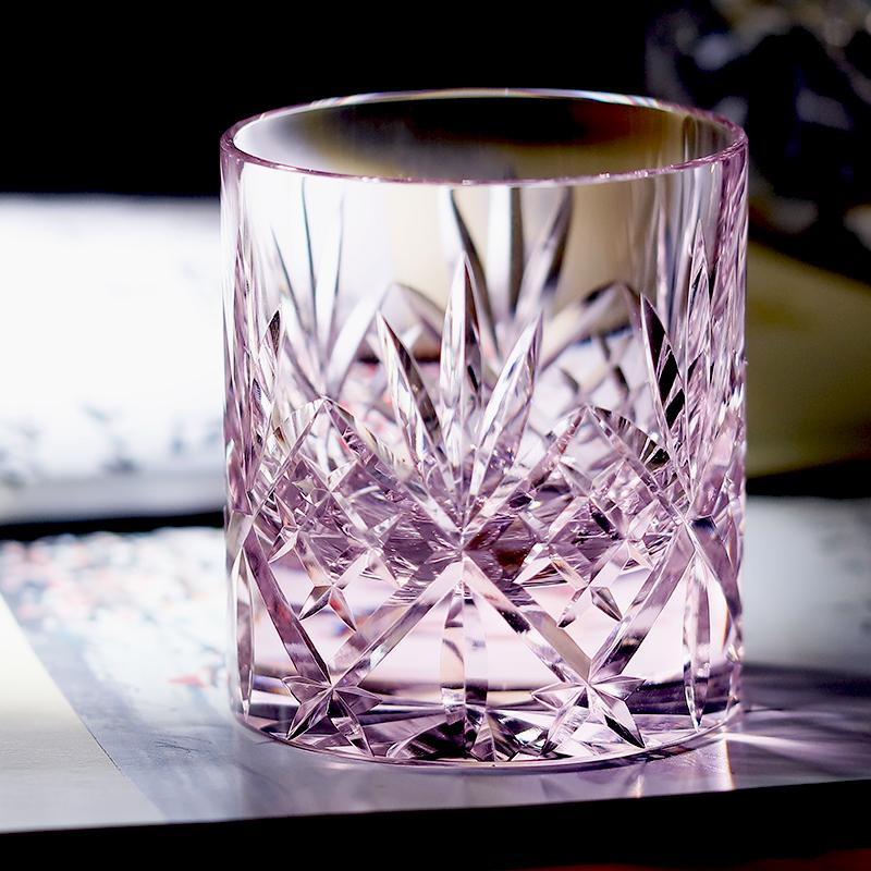 Luxuriöses Handwerk Mehrfarbiger K9 Kristallglas Tumbler Für Whiskey Old Fashioned Cocktail Eistee Kalten Kaffee about 220ml rosa