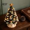 Decorative Resin Crafts Lighted Christmas Tree Decoration, Tabletop Xmas with Warm LED Nostalgic Winter Ornaments Lights, Battery Operated Holiday