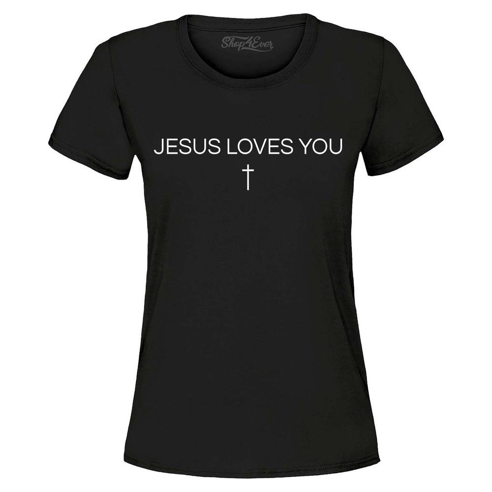 Jesus Loves You Minimal Cross Women's T-Shirt Christian Shirt