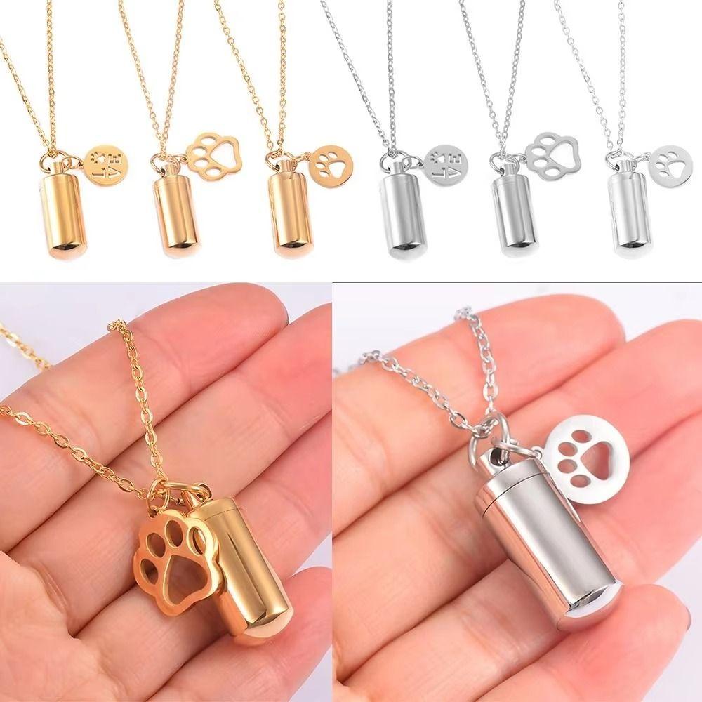 Cylinder Pet Ashes Pendant Stainless Steel Memorial Ashes Pendant Cremation Jewelry
