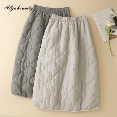 Korean Style Plus Size Autumn Winter Women Basic Skirt High Waist Casual Loose Padded Cotton Skirt Vintage Ladies' All-Match Midi Skirt