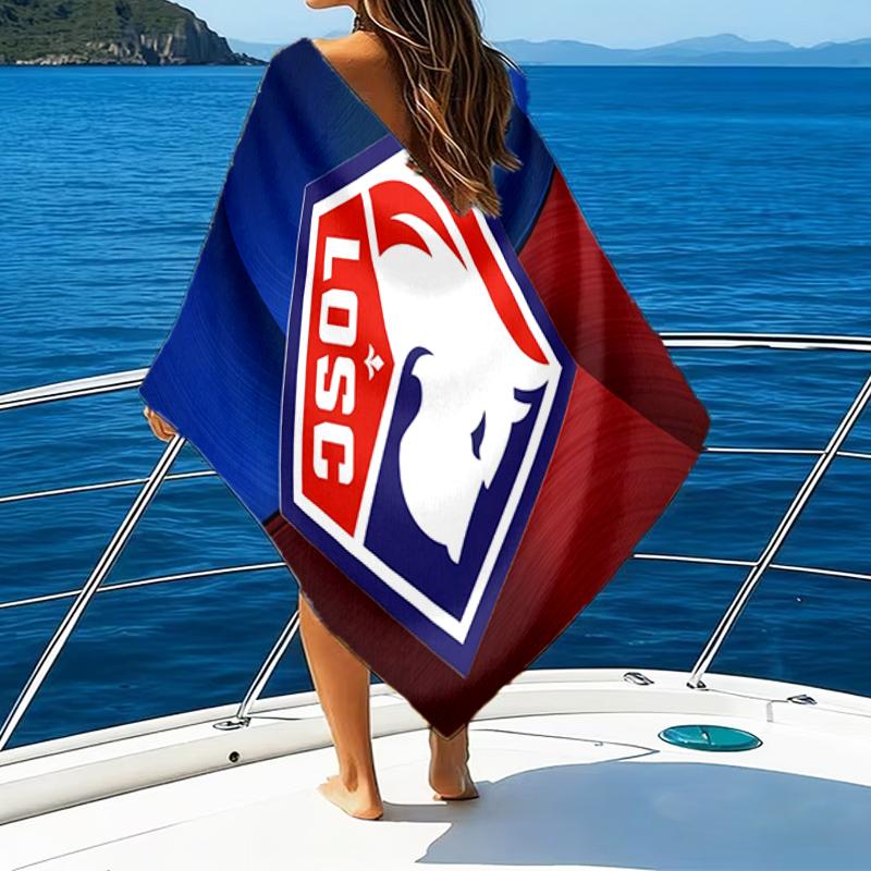 Olympique Football Crest Beach Towel - Soft, Absorbent Microfiber, Lightweight, Ideal for The Beach, Parties, Travel, Camping Fan Gifts