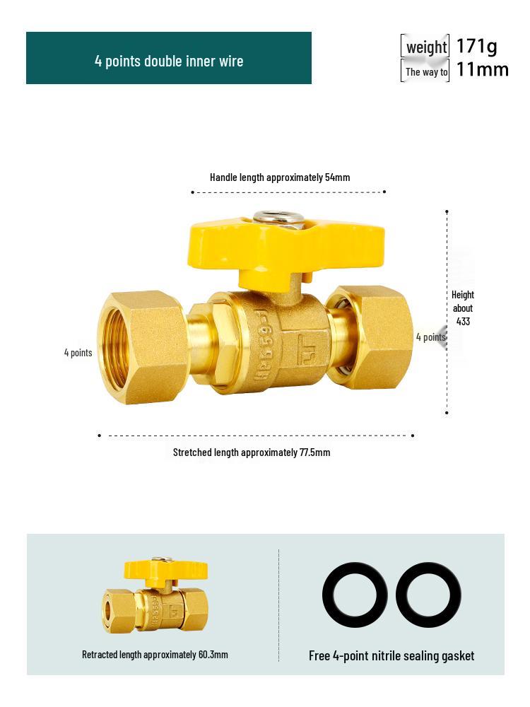Full Copper Water Heater Union Ball Valve, Male/Female Thread, 6 to 4 Points Large Flow for Wall-Hung Boiler