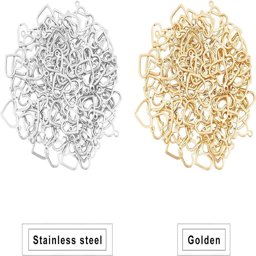 304 Stainless Steel Charms Heart Golden & Stainless Steel Color 10x13.7~14x0.8~1mm Hole: 1mm 100pcs/box
