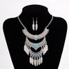 European-American Retro Layered Leaf Tassel Necklace and Earrings Set