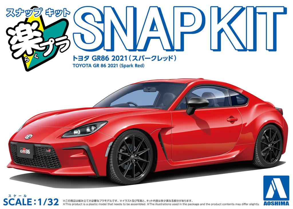 Aoshima Bunka Kyozai Rakupla Snap Kit Toyota GR86 2021 Spark Red Plastikový model 1/32 č.10-SR Předbarvený (Automobil)