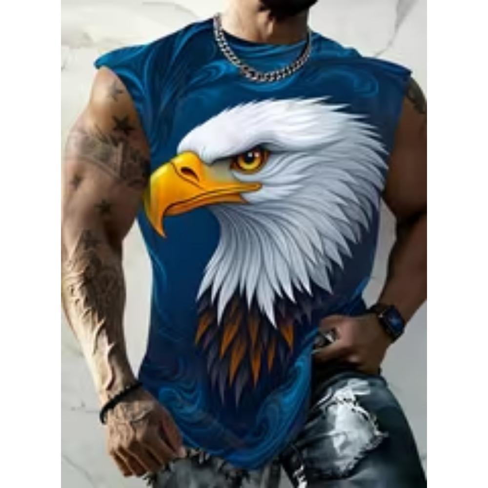 [American Flag Muscle Tank] Men s American Flag Muscle Tank Top - Sleeveless All-Over Eagle Print Crew Neck T-Shirt S