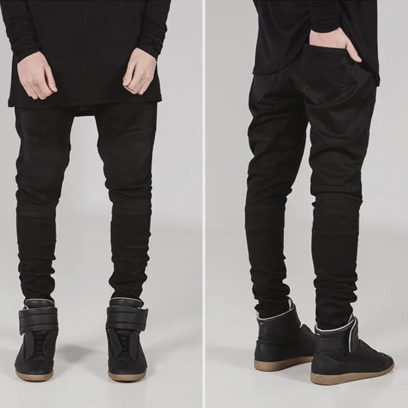Trendy Slim-Fit Biker Jeans – Stylish Motorcycle Pants with Wrinkled Design for Cross-Border Fashion Enthusiasts
