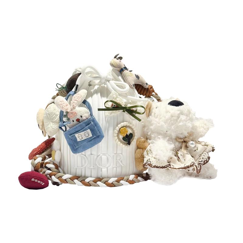DIOR DIY Style Cosmetic Bag Zootopia Rabbit Doll West Highland Pendant Flower Cute Daily Versatility Crossbody Haute Couture Bucket Portable белый