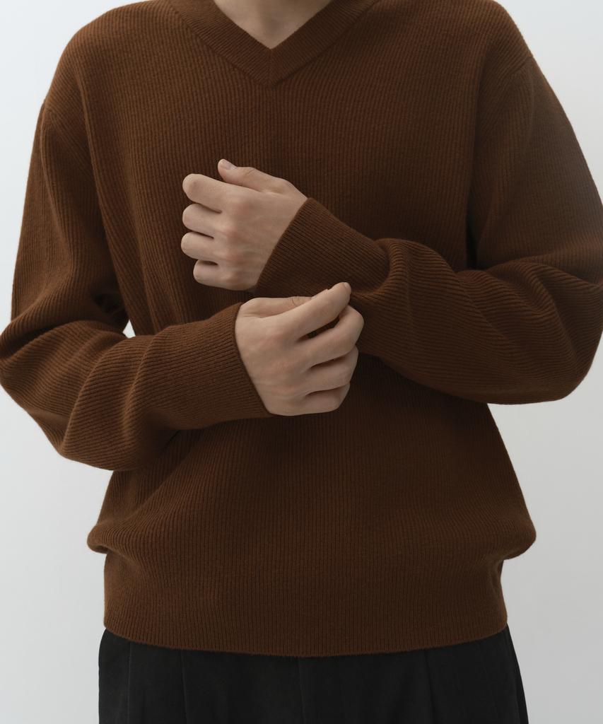 Musinsa Standard [Victoria Wool] Minimal Ribbed V-Neck Knit [Brick]