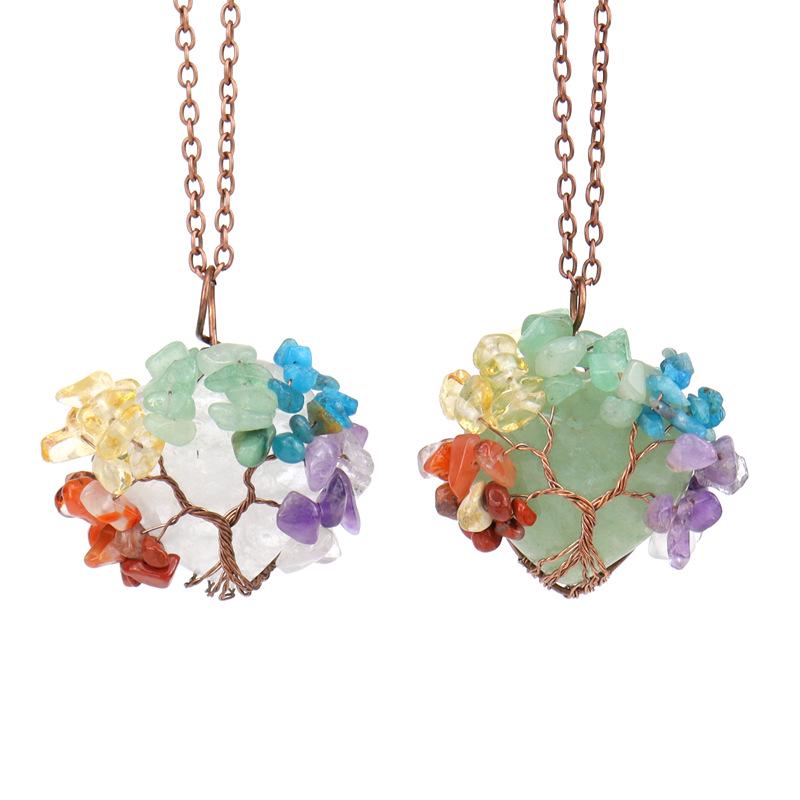 TikTok Live Retro Handmade Wire-Wrapped Crystal Tree of Life Heart Pendant Necklace N513