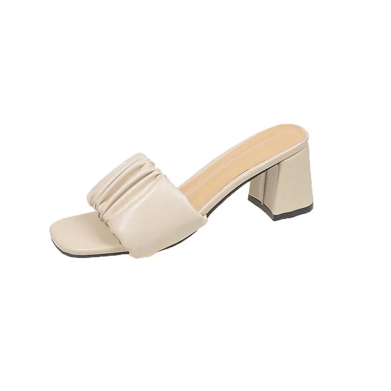 Slippers Women 2025 Elegant Woman Heeled Shoes Open Toe Fashion New Ladies Dress Square Toe High Heels Plus Size Modern Sandals