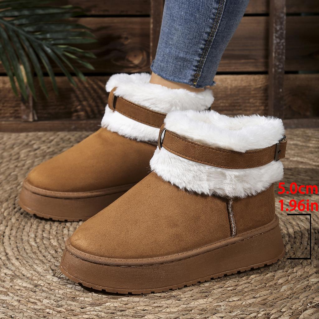 Metal Buckle Thicken Warm Fur Ankle Boots Women Winter Platform Short Plush Snow Boots Woman Comfortable Cotton Shoes