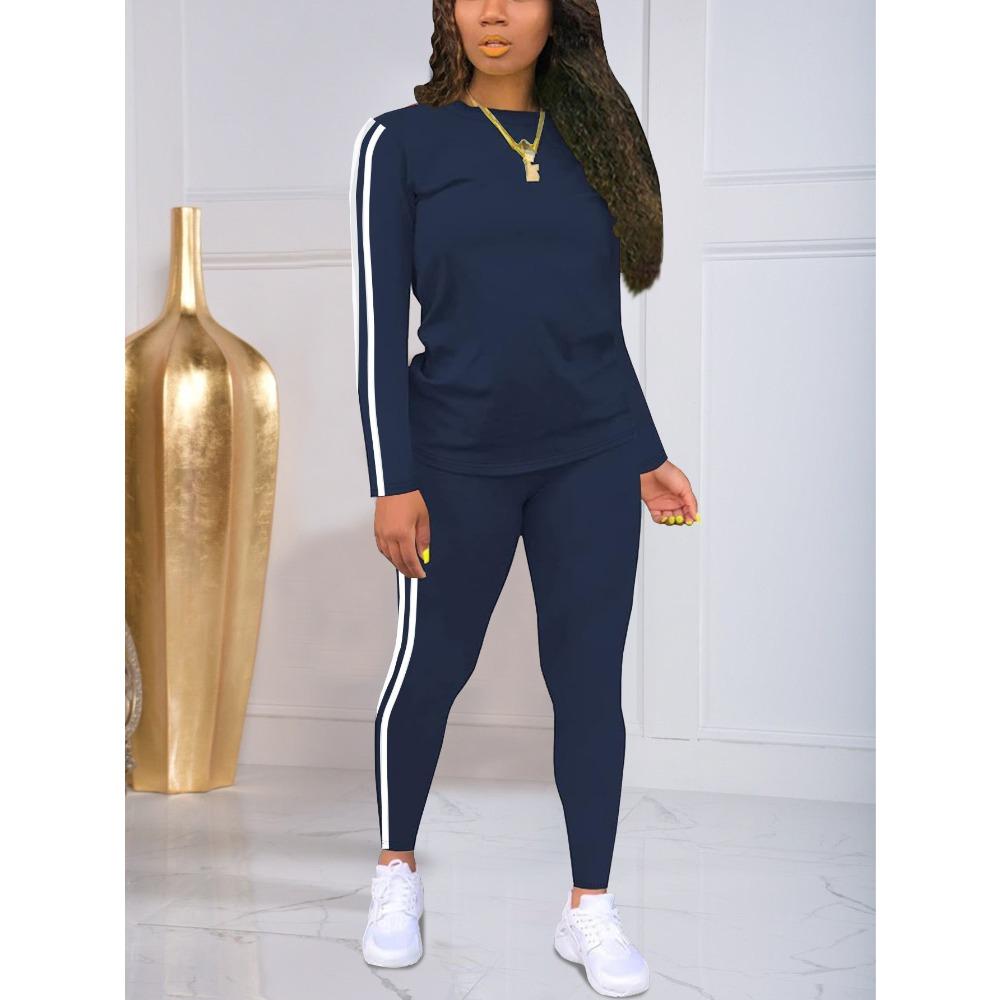 Neues Damen Freizeit-Sportbekleidungsset, einfarbiges langärmliges Oberteil und lange Hose zweiteiliges Set