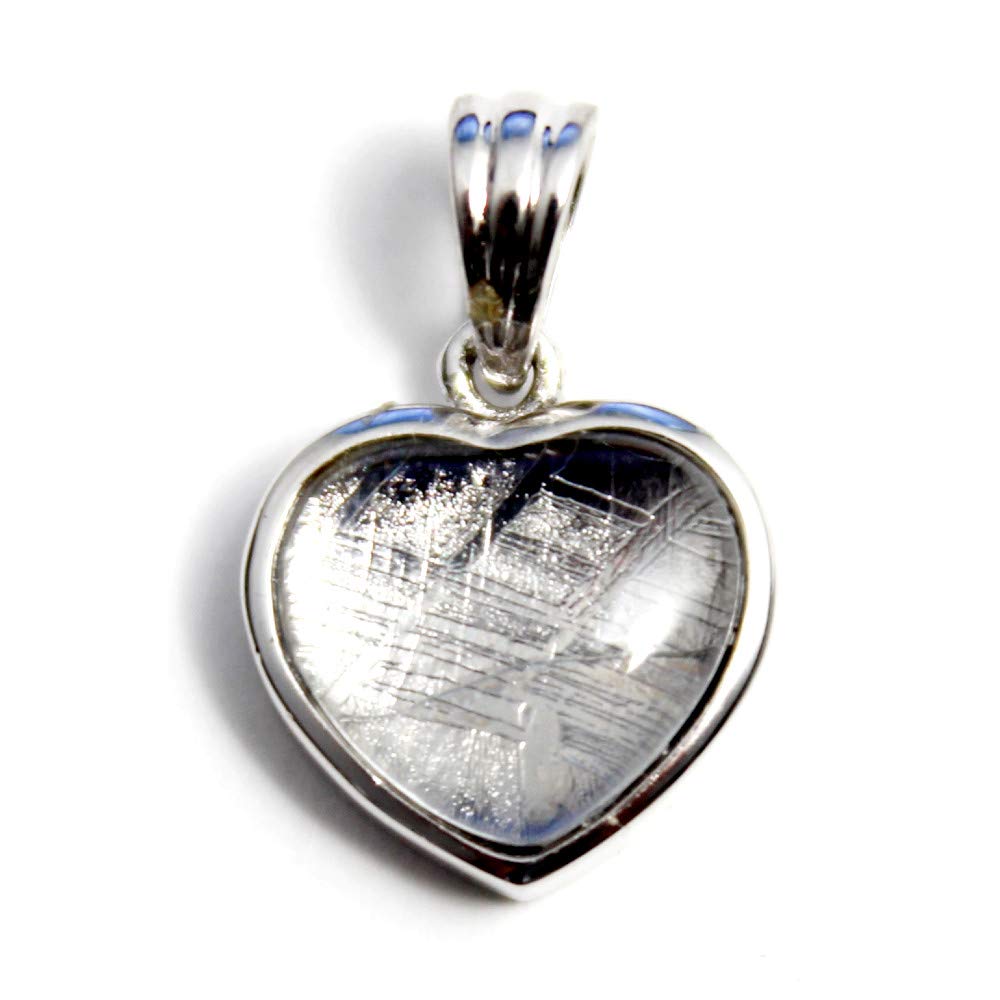 Heart-shaped Gibeon meteorite pendant top in sterling silver (925).