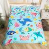 3D Ocean Shark Whale Print Duvet Cover Set, Soft Microfiber Sea Life Cartoon Bedding Set With Pillowcases