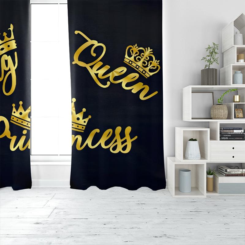 2pc/Black crown-Printed curtains-suitable for bedroom, living room, study private curtains curtains , curtains for living room
