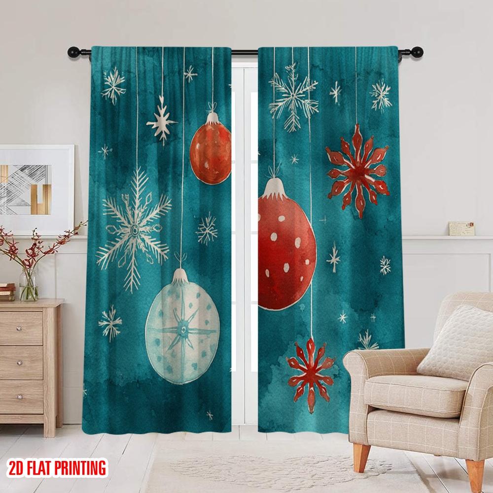 2pcs,2D plane printing Curtain Popular Snowman and Christmas Gifts Versatile Polyester Fabric (without rod) Holiday Use for