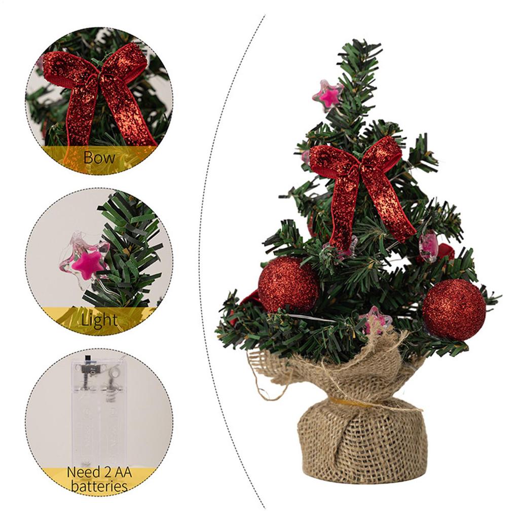 Small Christmas Tree With Lights 3 Pieces Artificial Plant With Burlap Base Little Christmas Tree For Bookshelf Birthday Party