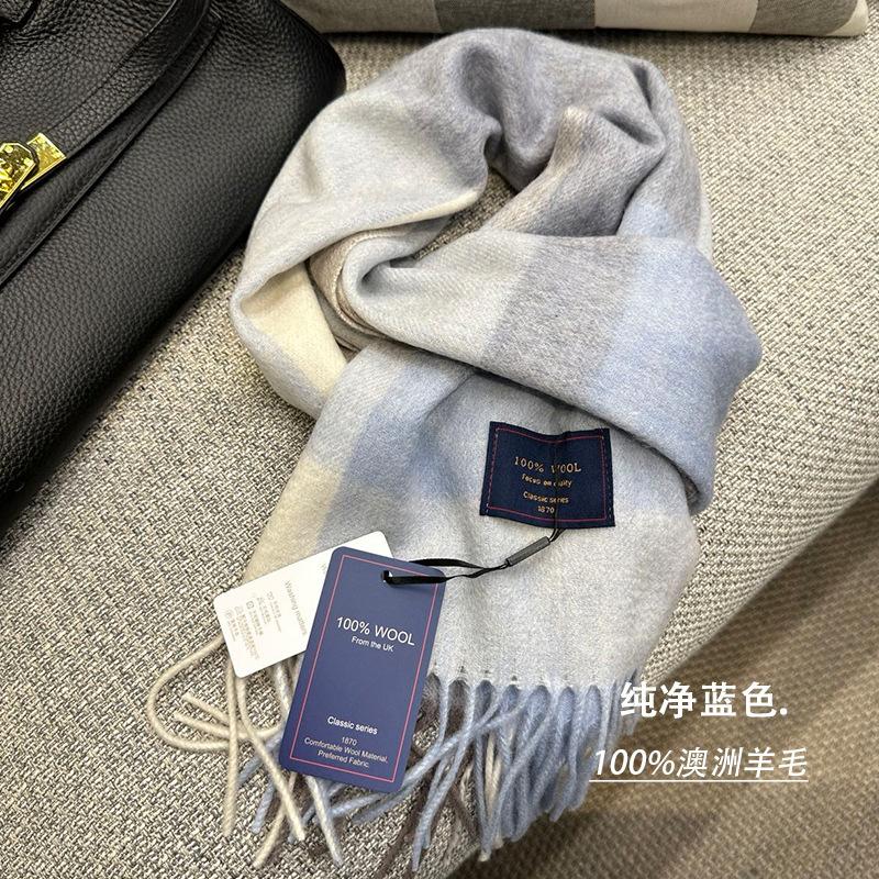 

High Quality 100% Wool Scarf Men Winter Autumn Pure Wool Fashion Classic Warm Thick British Versatile Muffler Male Shawl Women 188-32CM