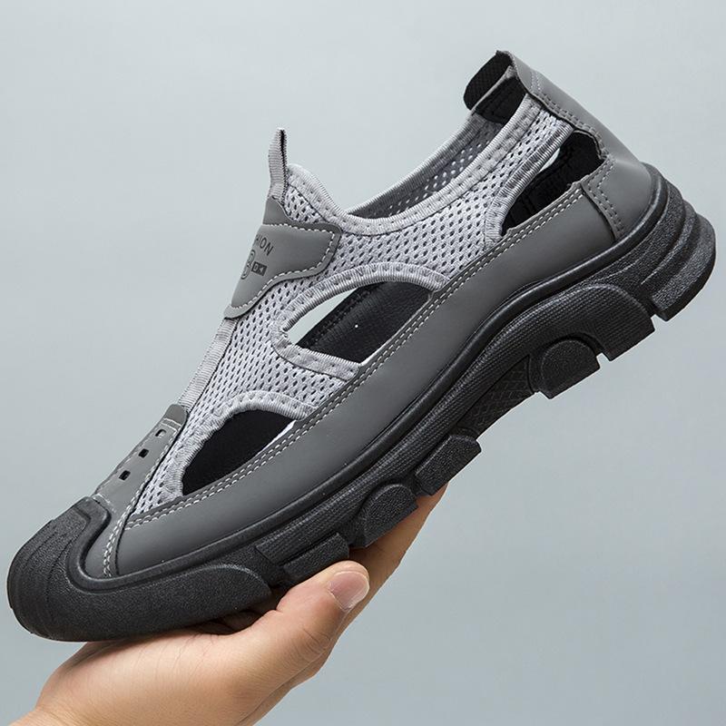 

Мужские летние сандалии, новые, из мягкой кожи, сетчатые, дышащие, с перфорацией, для активного отдыха, для ходьбы по воде, пляжная обувь, внешнеторговые 44